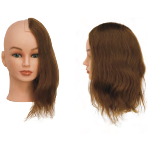 Sezione Sinistra Sibel senza testa costituita da capelli 100% umani per corsi a tema specifici. Impianto natural, densità medium 200-230 capelli/cm2