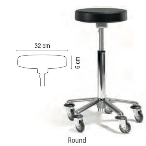 Sgabello Round Sibel regolabile in altezza, base a stella in alluminio, rotelle anti-capelli. Adatto per tutte le corporature.